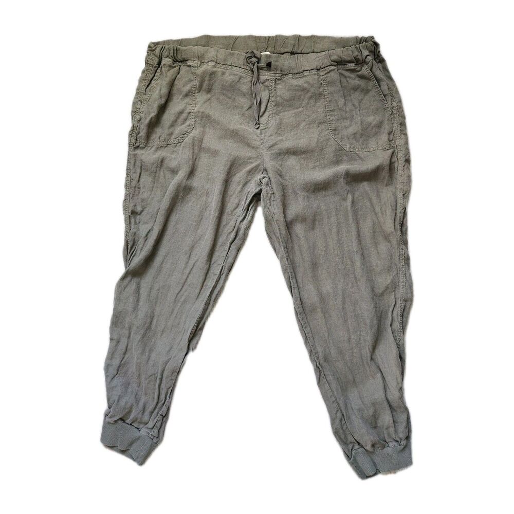 CASLON Linen Jogger Pants Green Drawstring Elastic Waist Relaxed Fit 20W GUC
